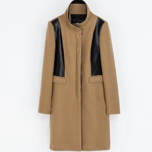 Zara camel coat with leather trims